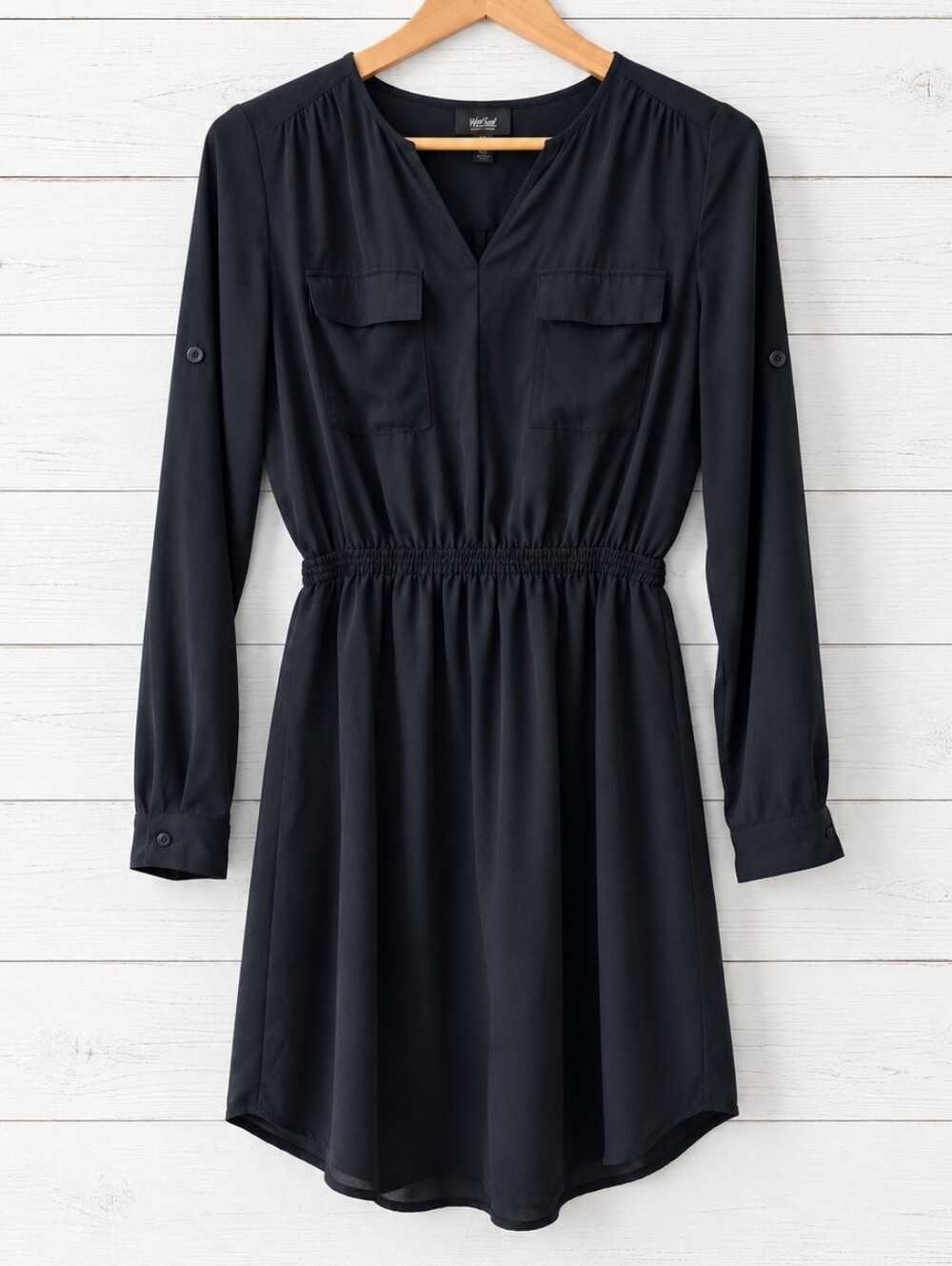 Mossimo Supply Co. Black Long-Sleeve V-Neck Elastic-Waist Dress Size XS